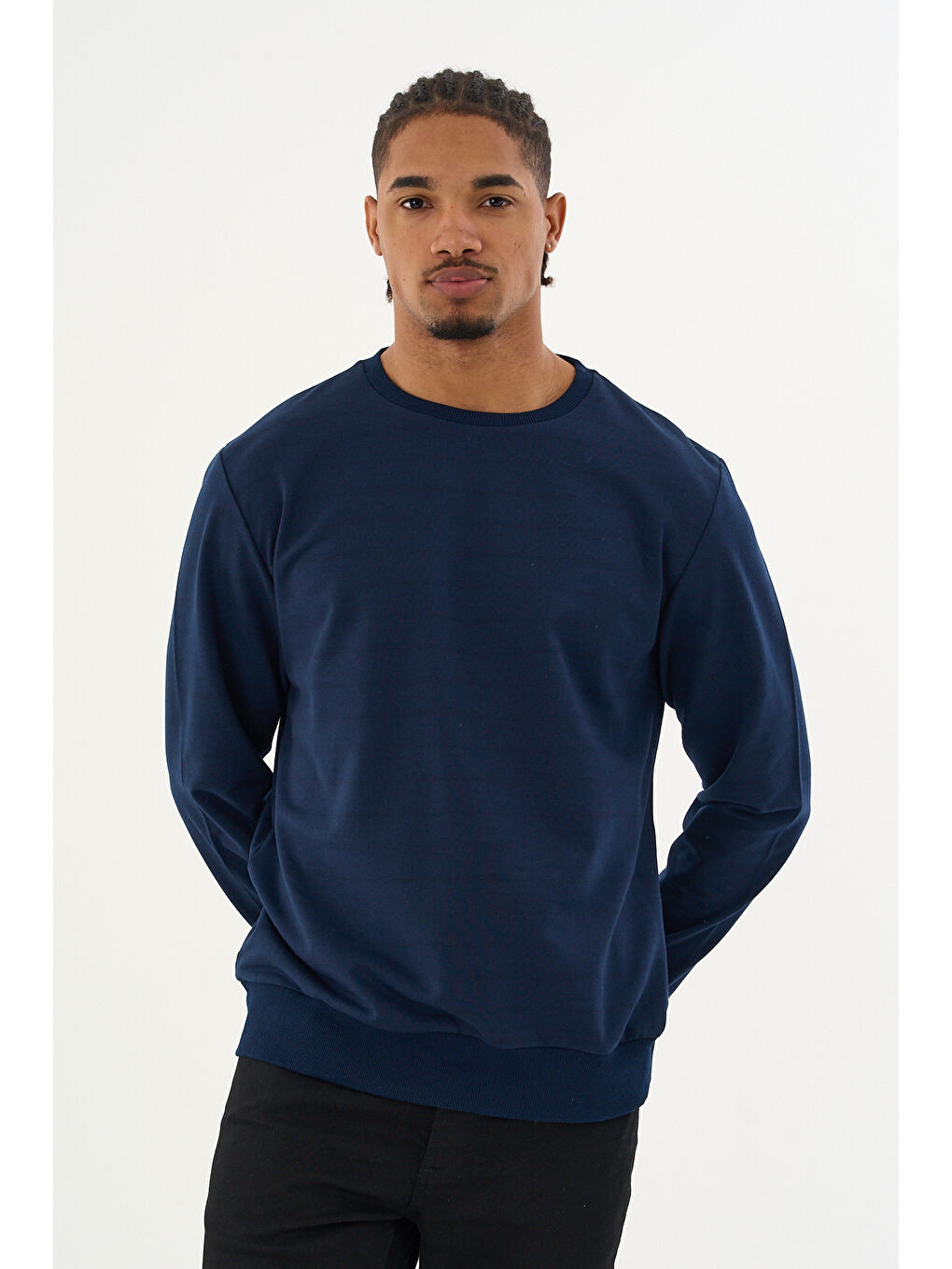 Lacivert Erkek Gri Bisiklet Yaka Ribanalı Regular Fit Sweatshirt spr26swk930-3