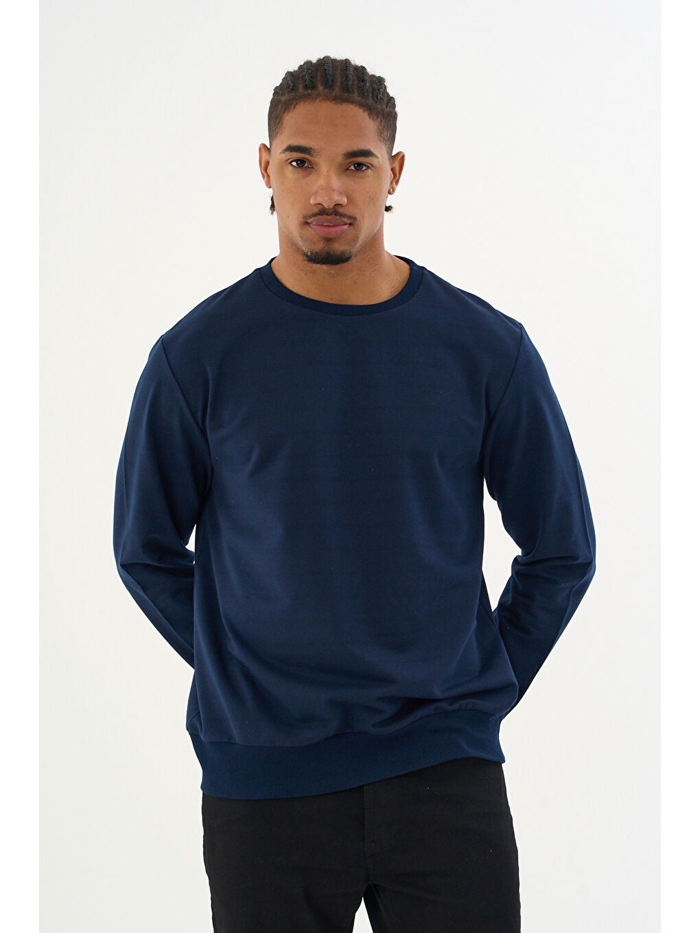 Lacivert Erkek Gri Bisiklet Yaka Ribanalı Regular Fit Sweatshirt spr26swk930-4