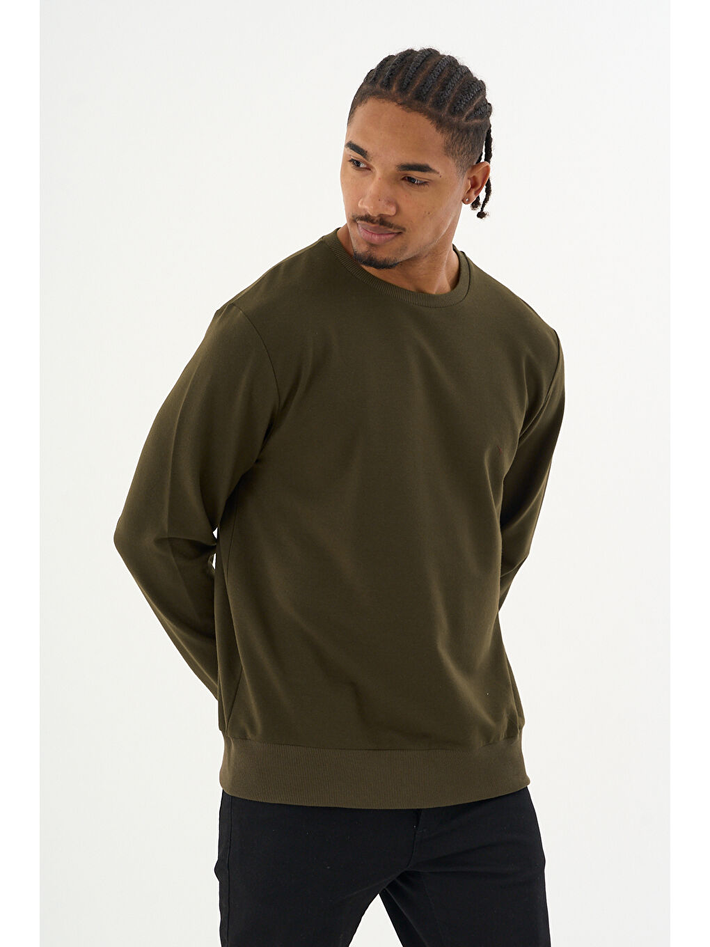 Haki Erkek Gri Bisiklet Yaka Ribanalı Regular Fit Sweatshirt spr26swk930-4