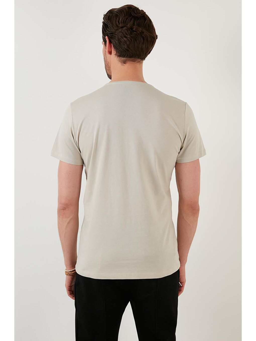 Bej Baskılı Slim Fit Bisiklet Yaka % 100 Pamuk T Shirt 5902420-4