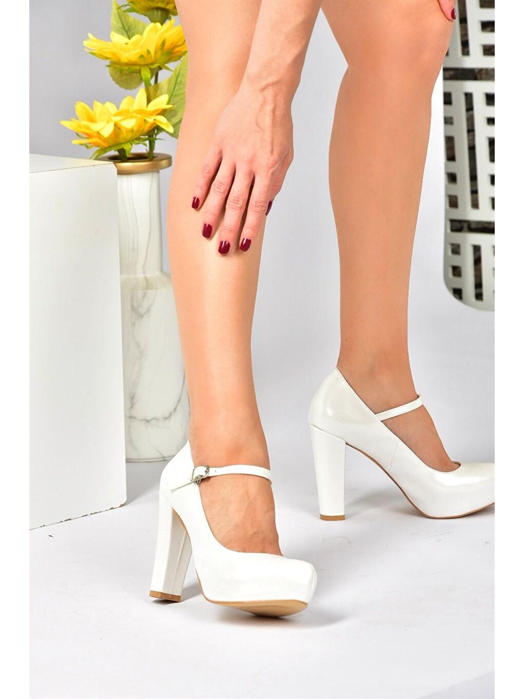 Ekru Sedef Platform Topuklu Kadın Abiye Ayakkabı M348007209-1