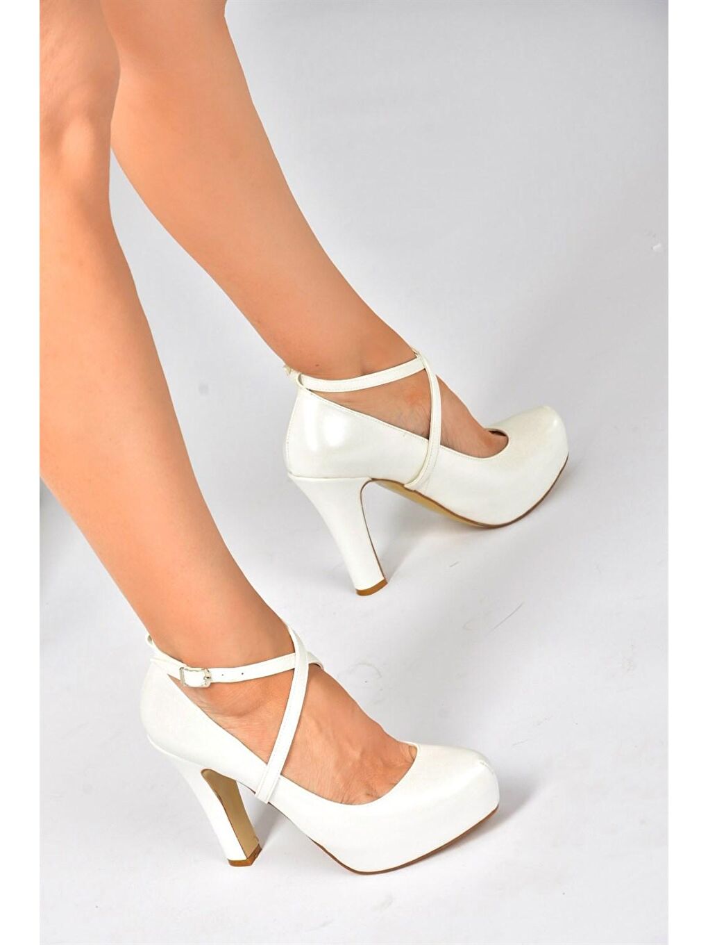 Ekru Sedef Platform Topuklu Kadın Abiye Ayakkabı M348007609-2