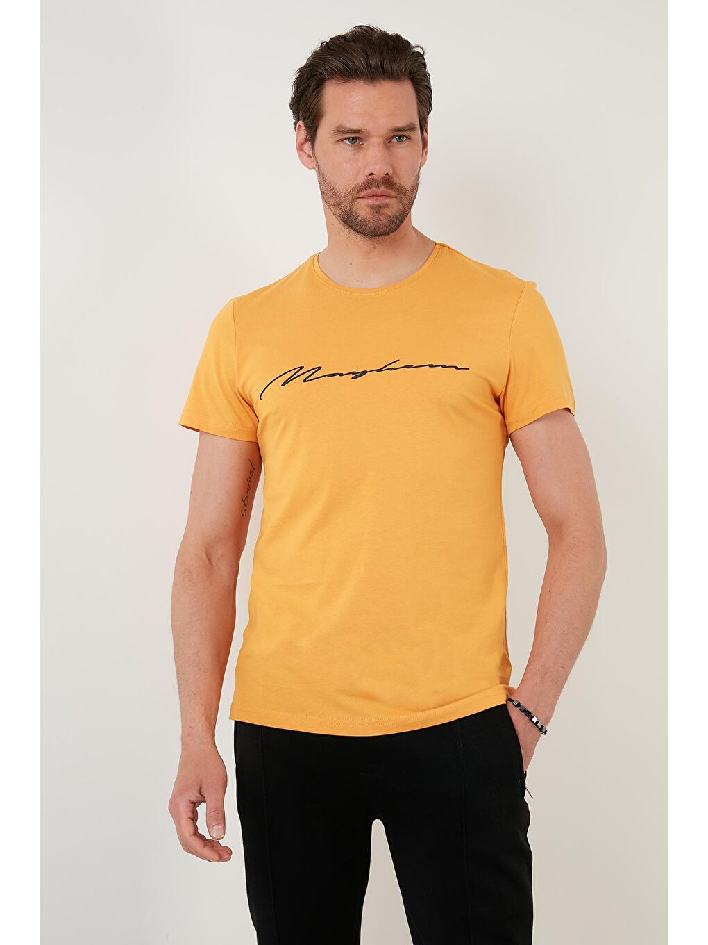 Buratti Sarı Baskılı Slim Fit Bisiklet Yaka % 100 Pamuk T Shirt 5902420 - 1