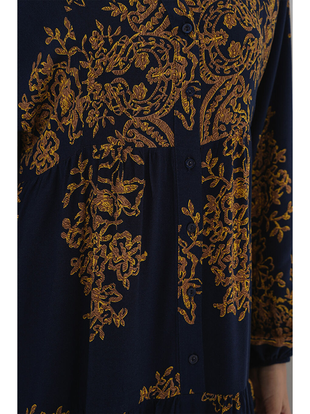 Mavi Lacivert Gold Desenli Tesettür Elbise 2423-5