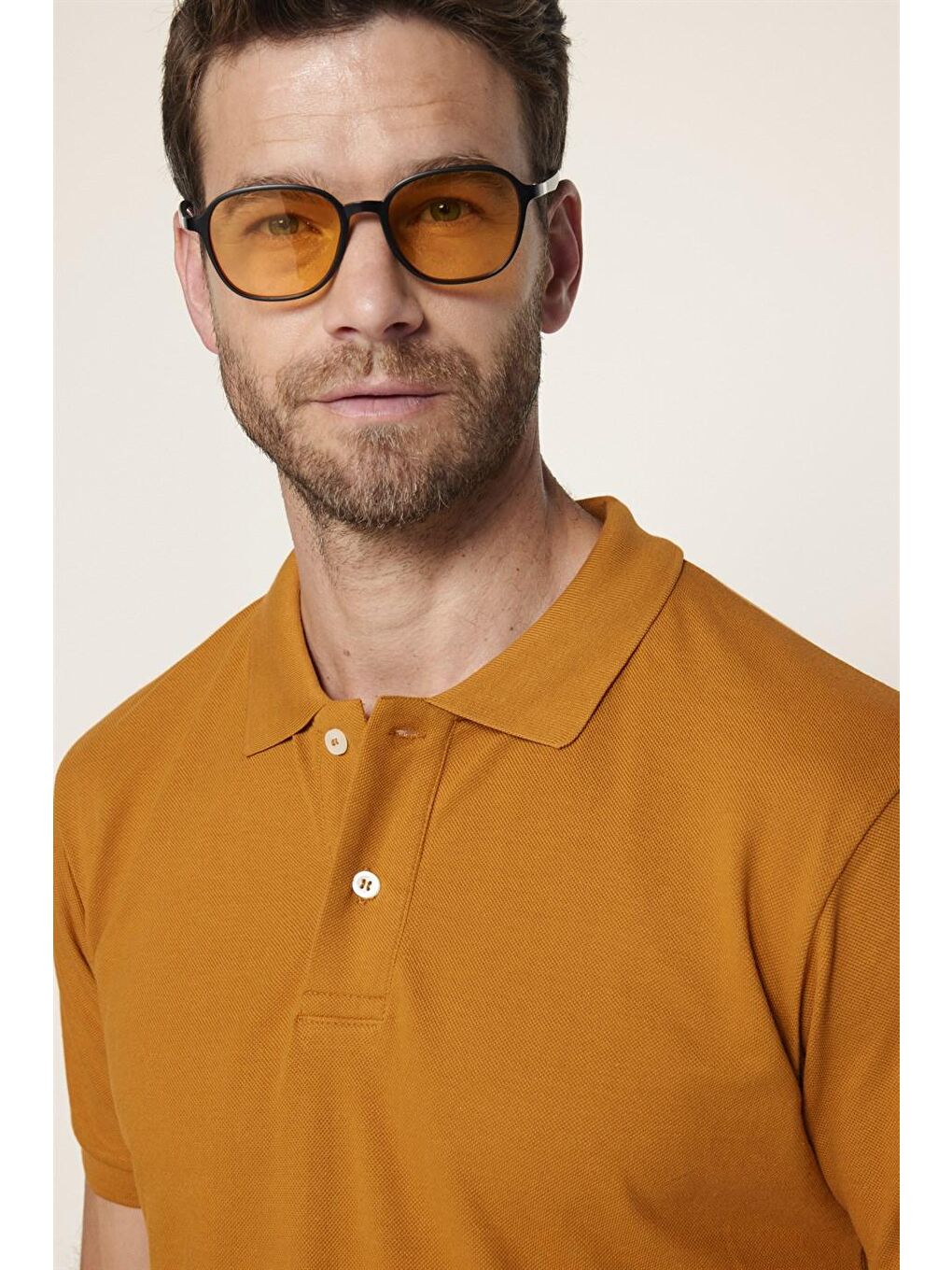 Kahverengi Erkek Polo Yaka Slim Fit Düz Pamuk Pike Tişört