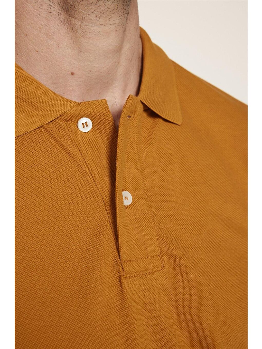 Kahverengi Erkek Polo Yaka Slim Fit Düz Pamuk Pike Tişört-3