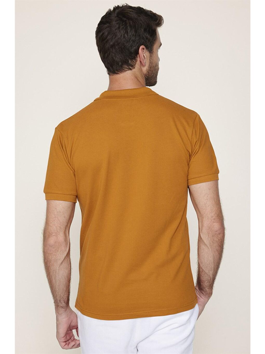 Kahverengi Erkek Polo Yaka Slim Fit Düz Pamuk Pike Tişört-4
