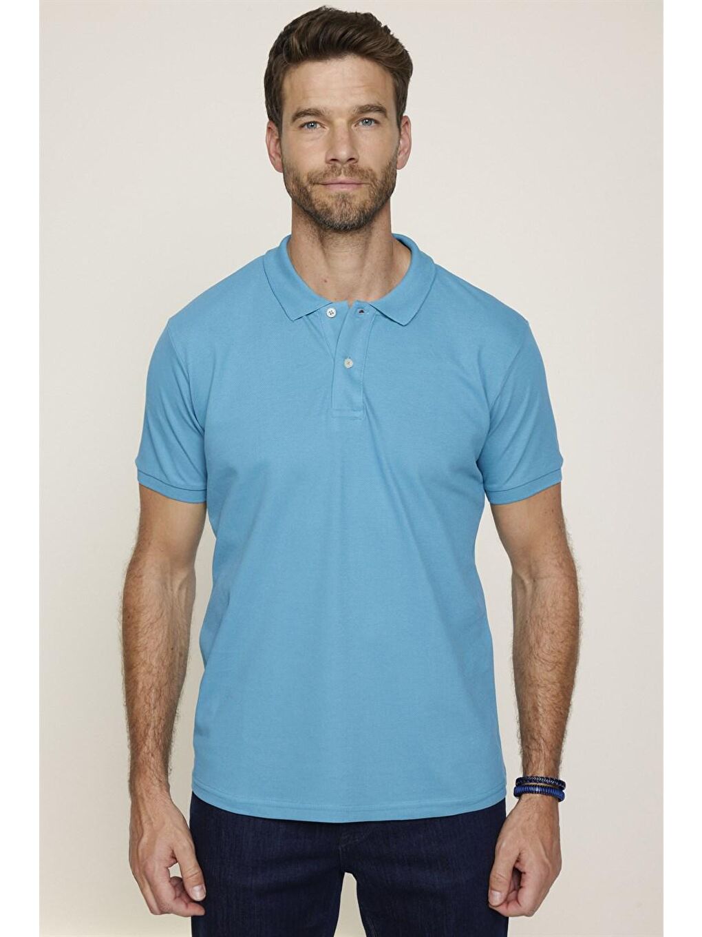 Erkek Slim Fit Dar Kesim %100 Pamuk Düz Pike Yeşil Polo Yaka Tişört-1