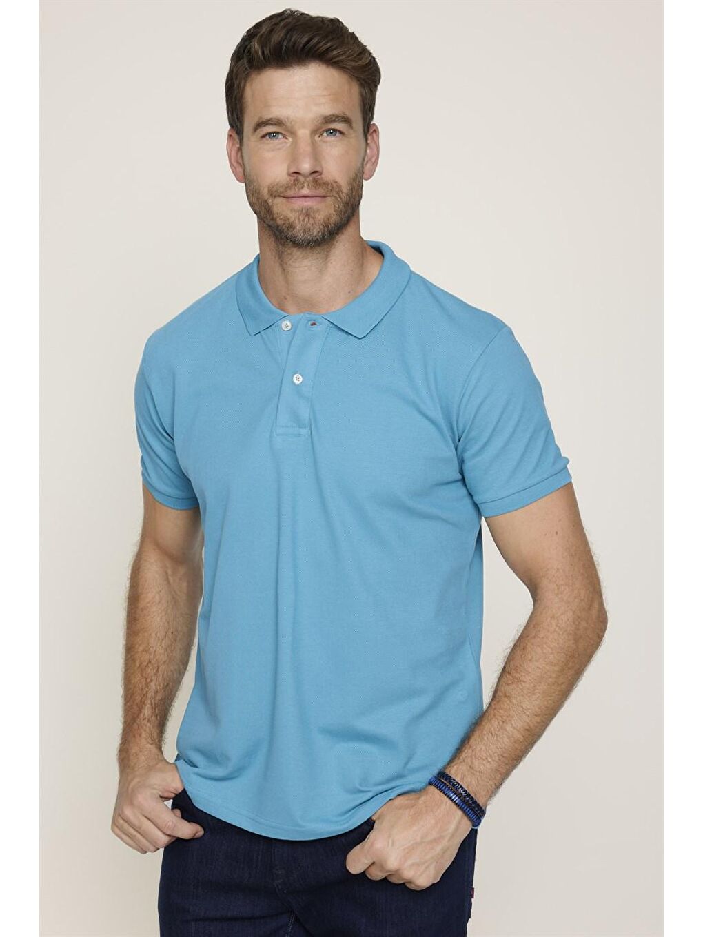 Erkek Slim Fit Dar Kesim %100 Pamuk Düz Pike Yeşil Polo Yaka Tişört-2