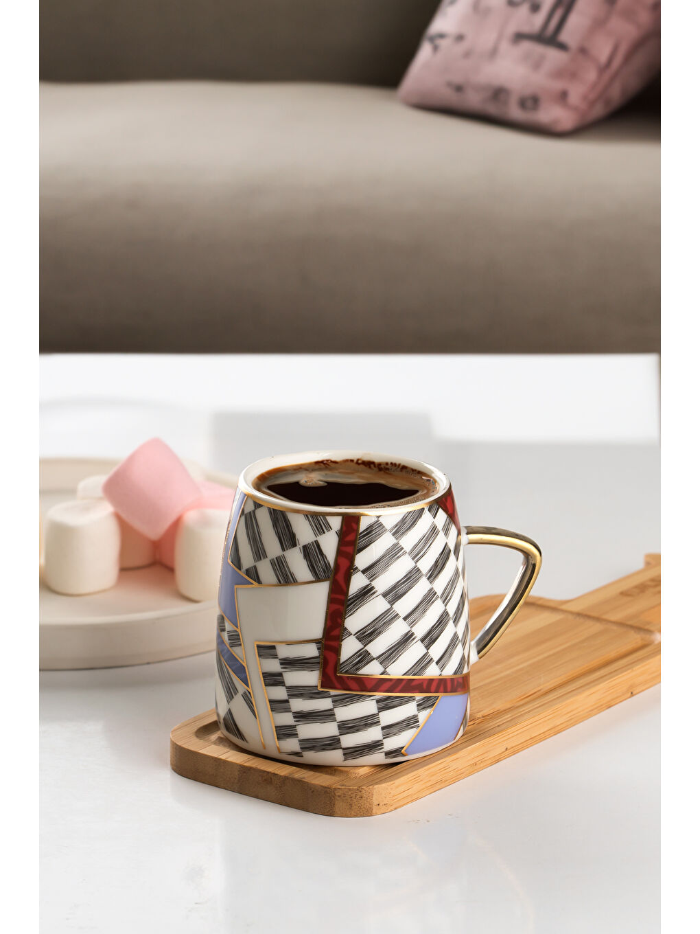 Beyaz 14617-1 Gold Yaldızlı Porselen Mug Kupa Bardak - Kulplu Çay Kahve Bardağı - 200 cc