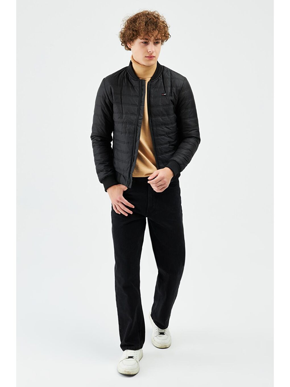 Siyah Erkek Su ve Rüzgara Dayanıklı Kolej Yaka Mont M-70-1