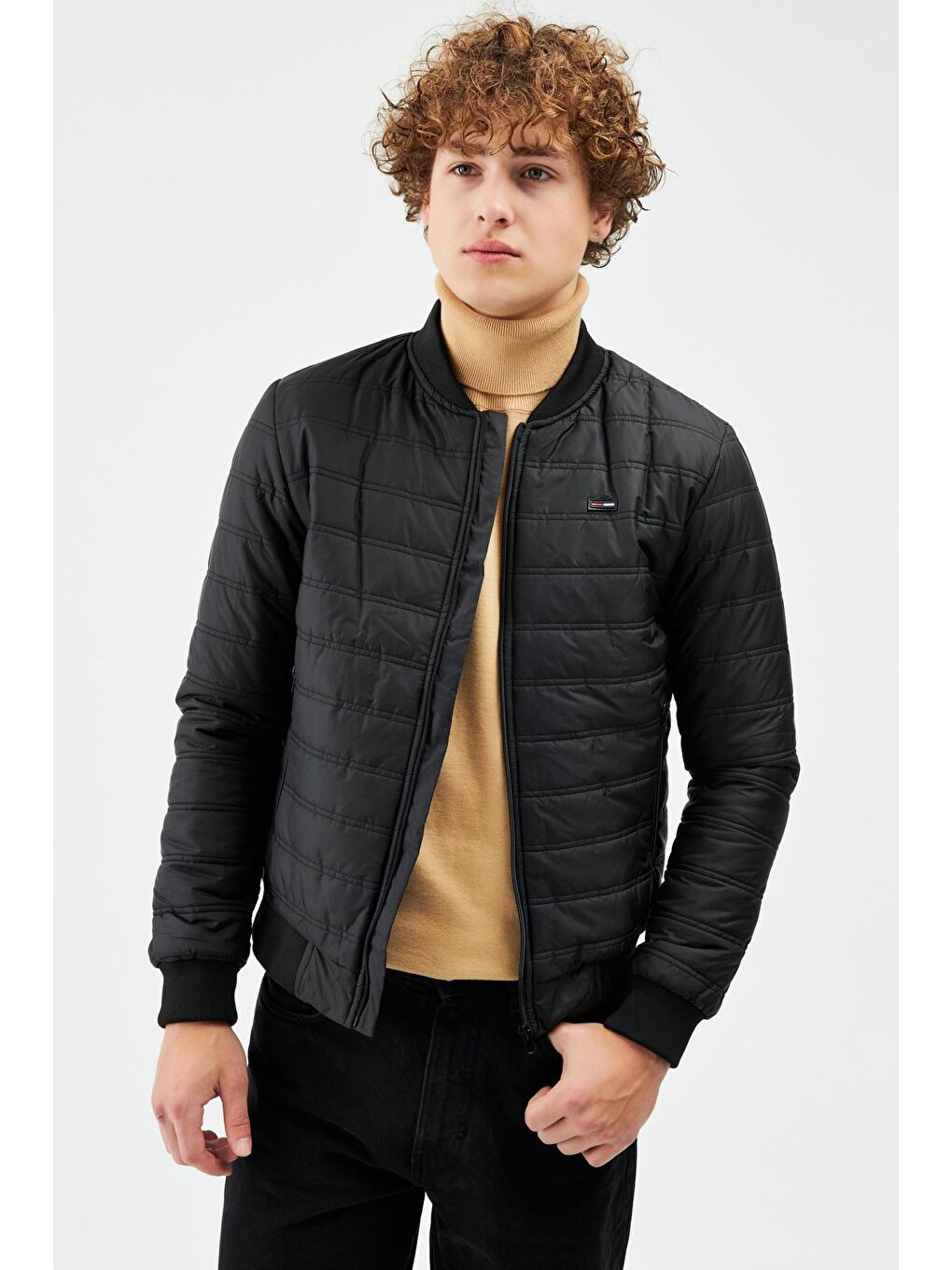 Siyah Erkek Su ve Rüzgara Dayanıklı Kolej Yaka Mont M-70-2