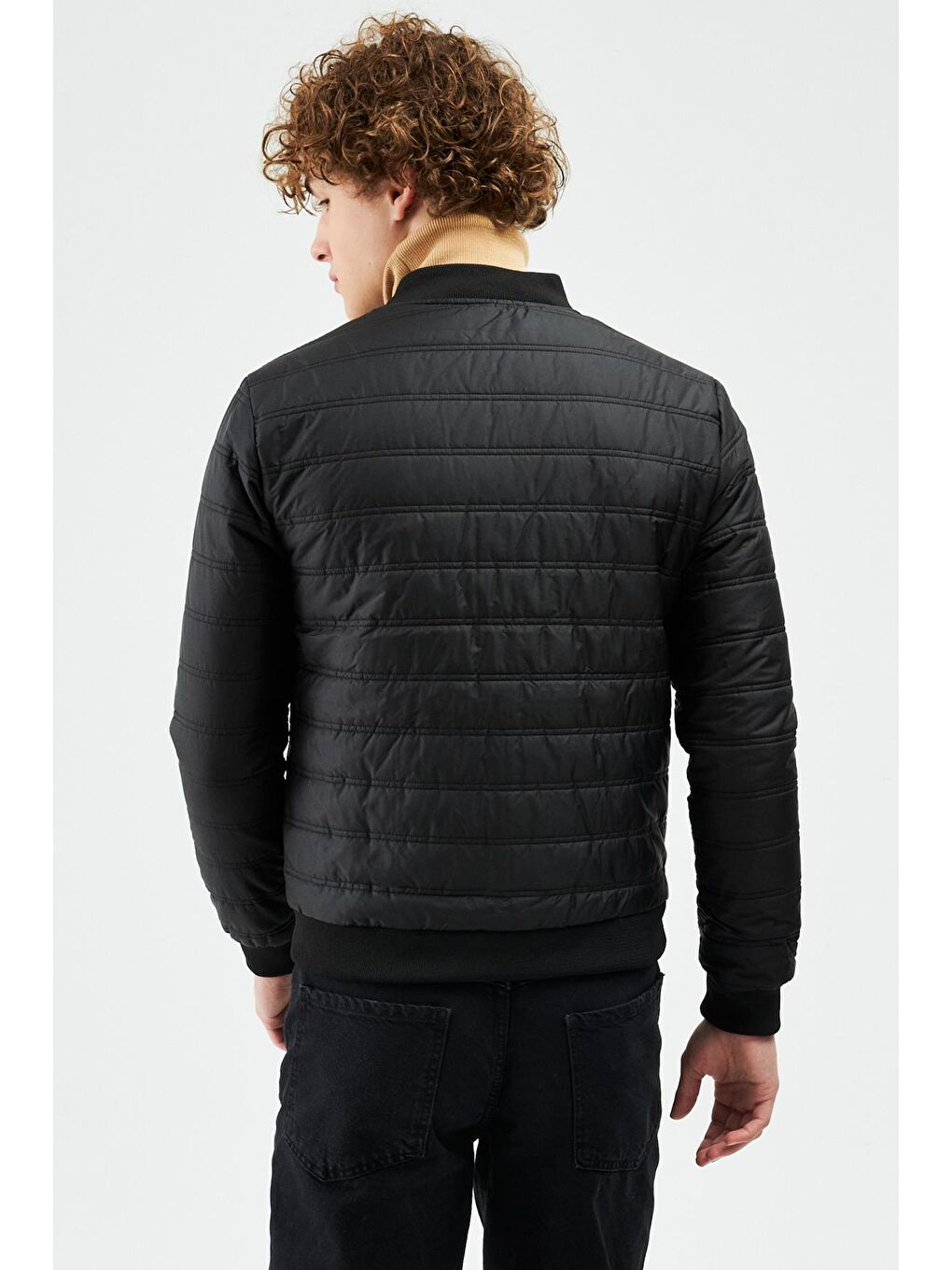 Siyah Erkek Su ve Rüzgara Dayanıklı Kolej Yaka Mont M-70-3