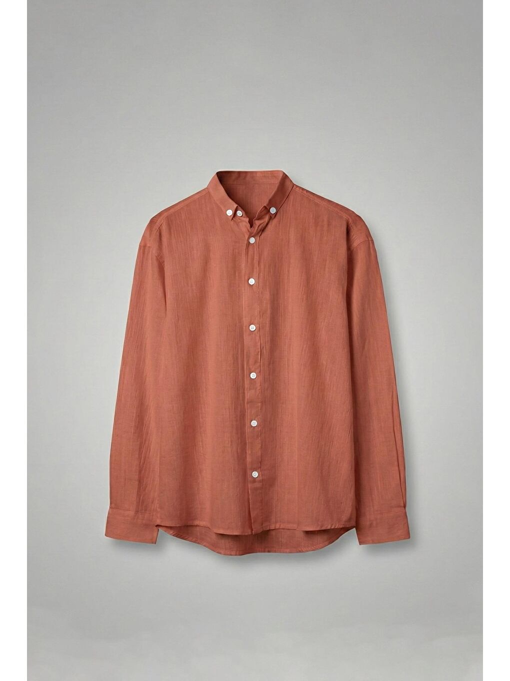 Kahverengi Erkek Relax Fit Rahat Kesim İnce %100 Pamuk Gömlek Kiremit