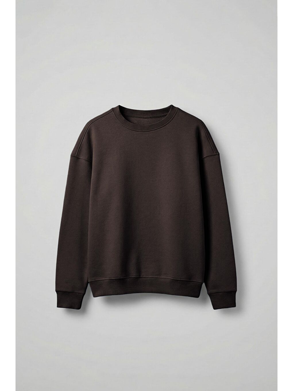 Erkek Oversize Bisiklet Yaka Basic Sweatshirt Kahverengi