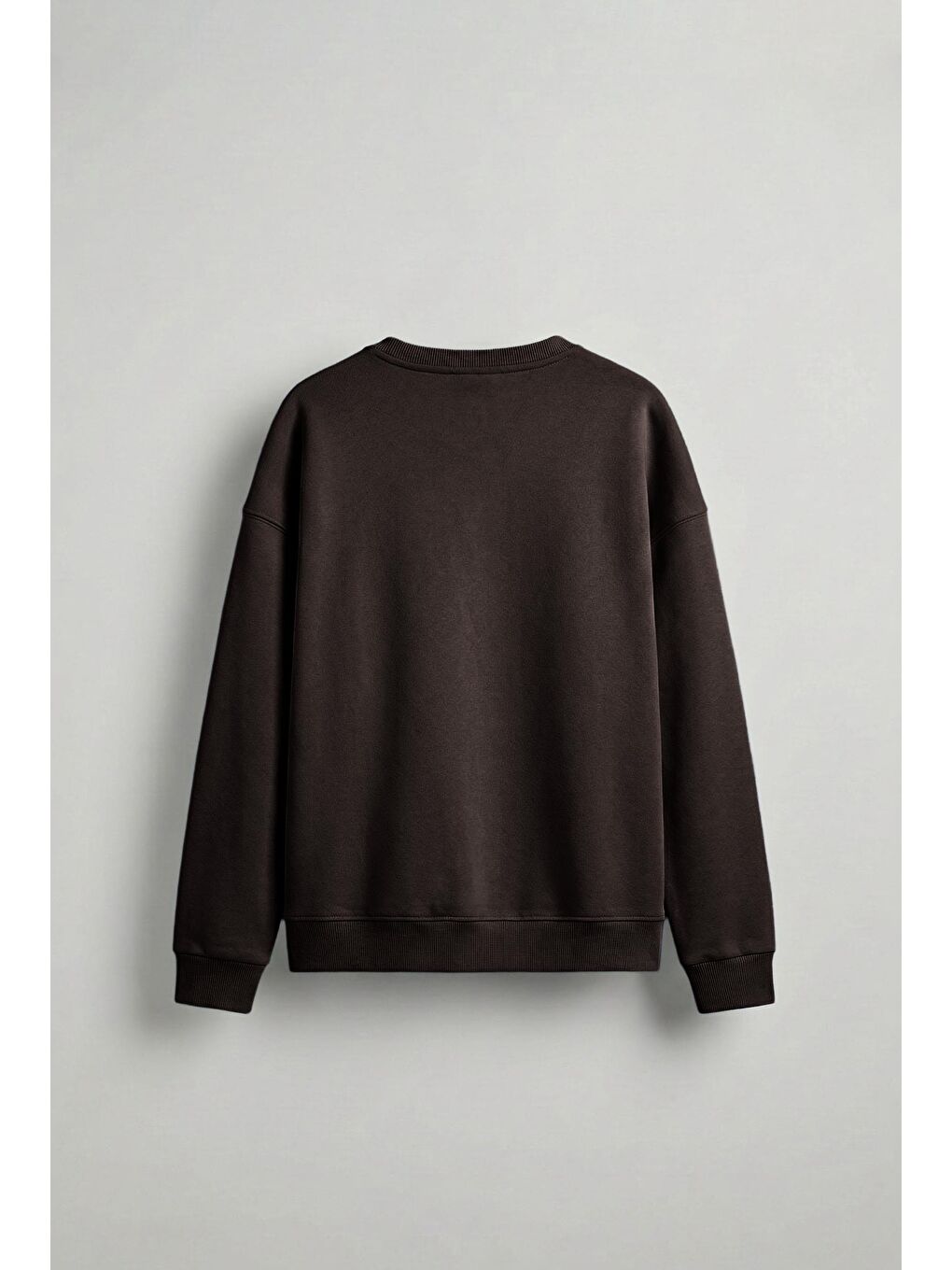 Erkek Oversize Bisiklet Yaka Basic Sweatshirt Kahverengi-1