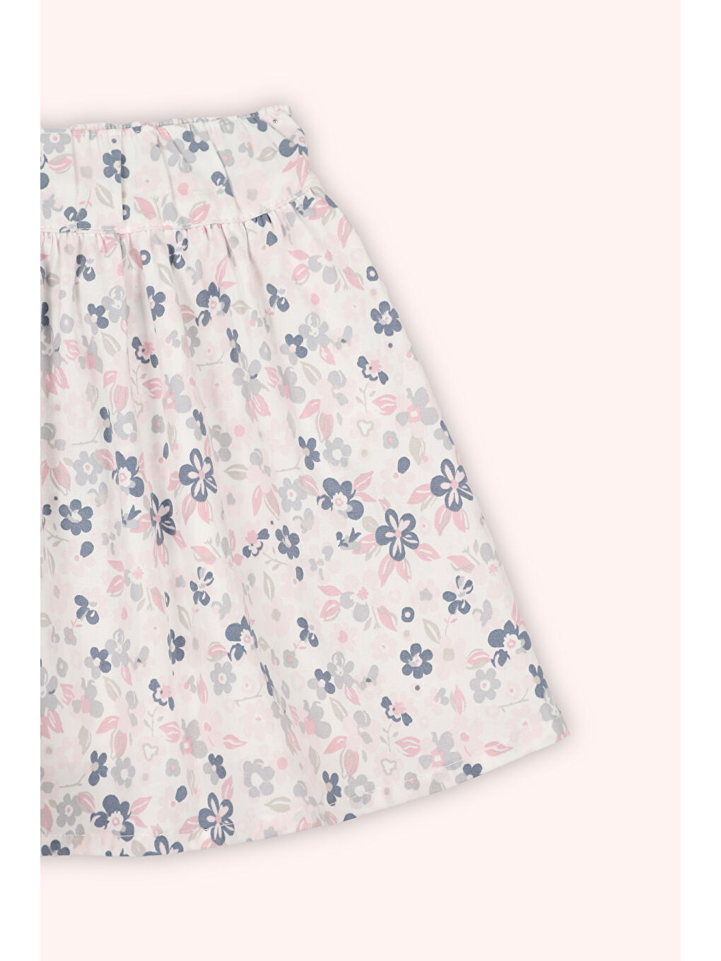 Kız Bebek Beli Lastikli Astarlı Çiçek Desenli Beyaz Etek-1