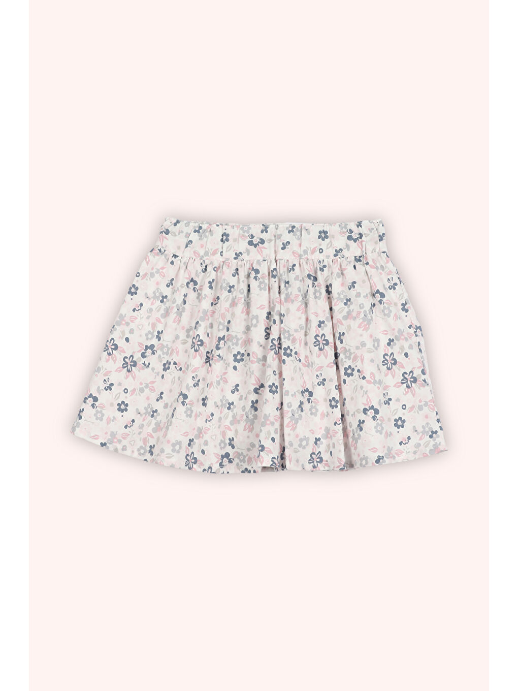 Kız Bebek Beli Lastikli Astarlı Çiçek Desenli Beyaz Etek-2