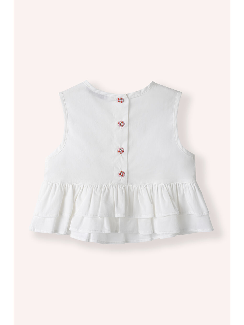 Kız Bebek Düğme Detaylı Fırfırlı Beyaz Bluz-2