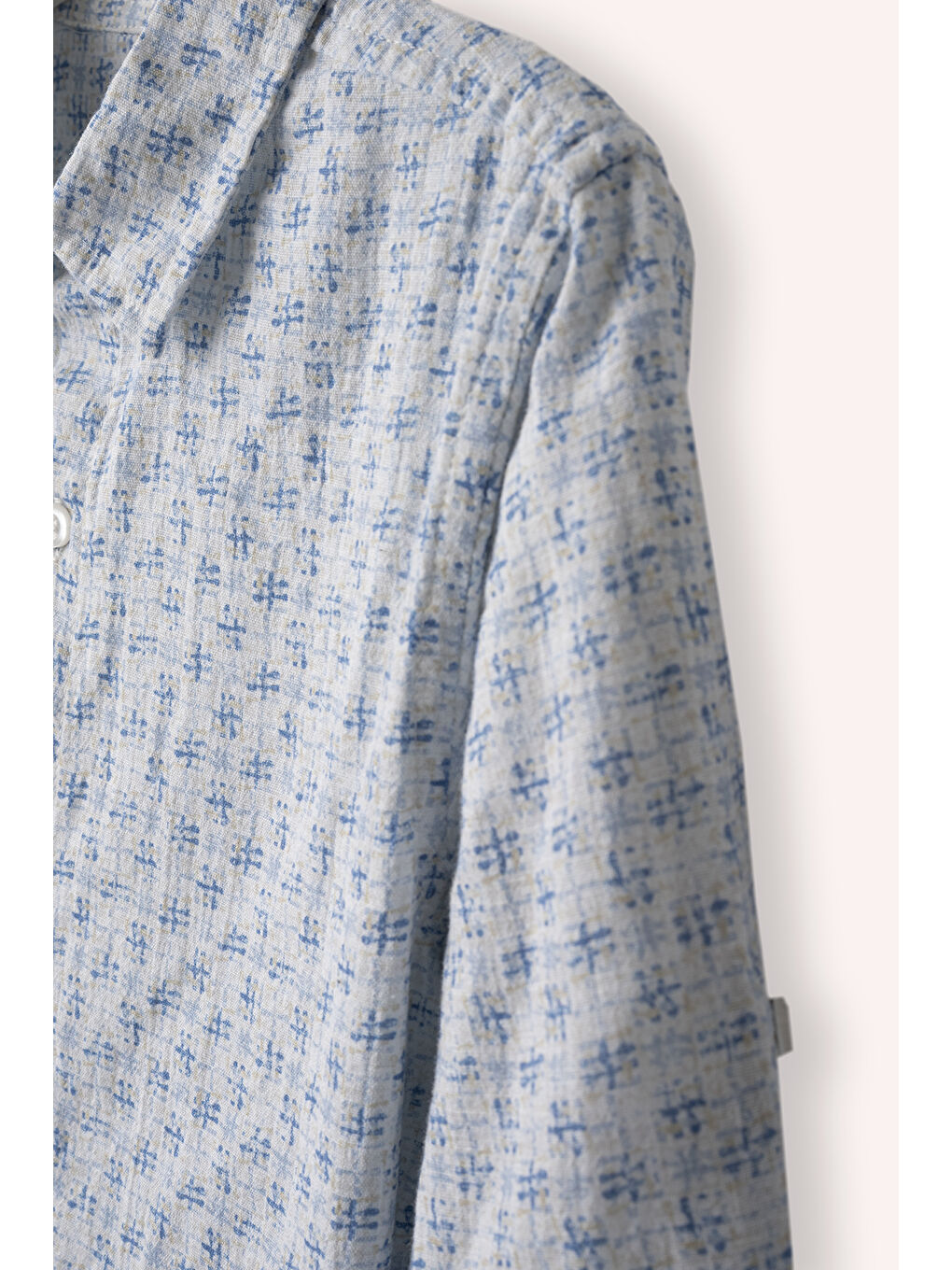 Erkek Bebek Desenli Uzun Kollu Mavi Gömlek-1