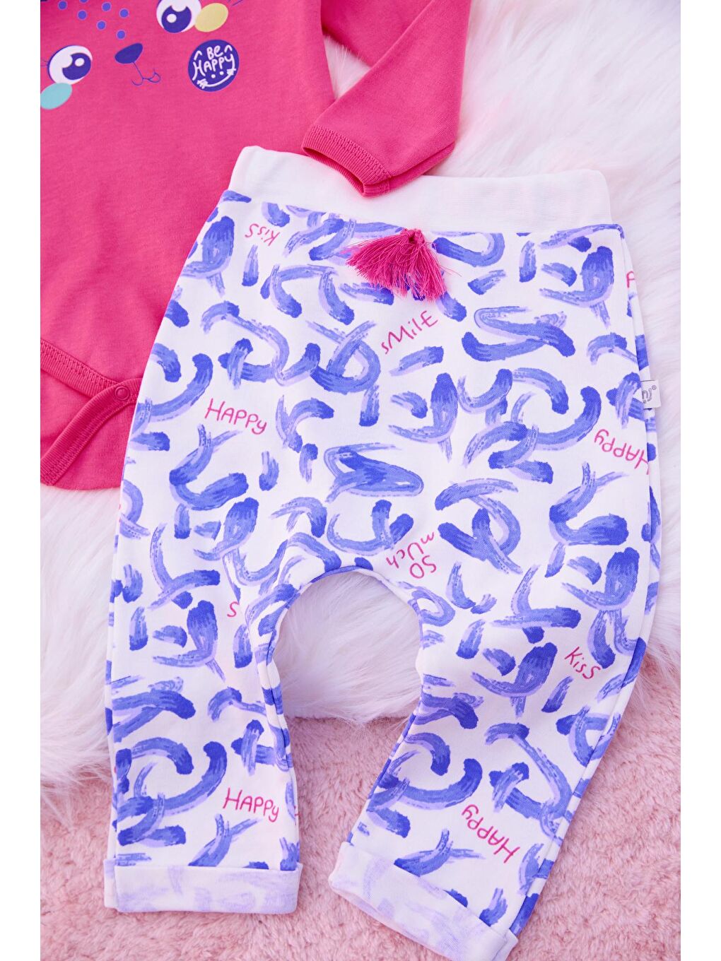 Pembe Kedi Baskılı Payetli Çıtçıtlı Badili Kız Bebek Takım 17139-1