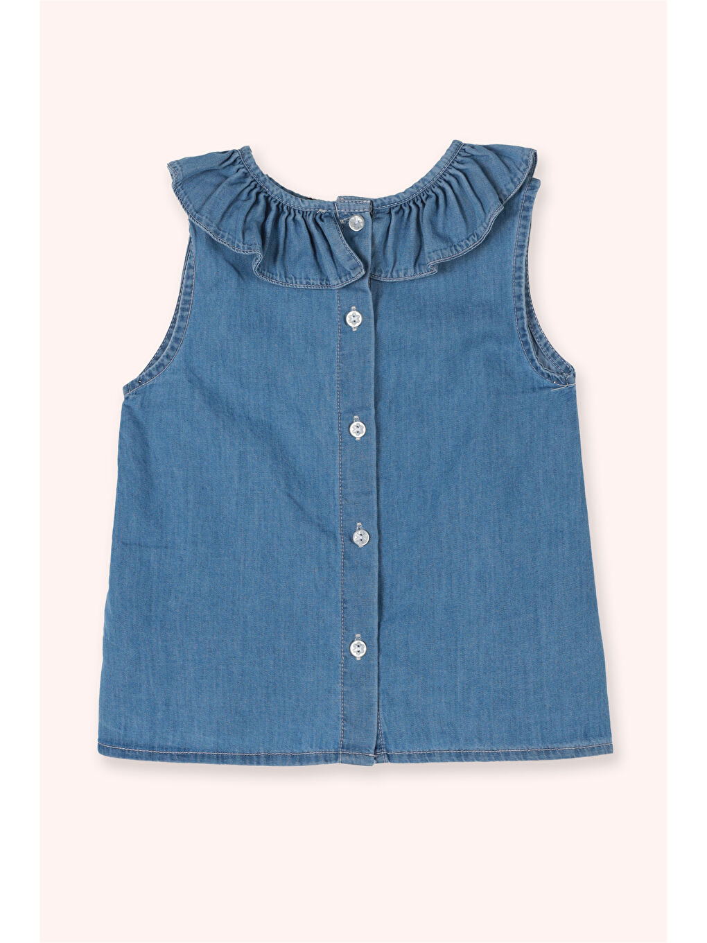 Kız Bebek Yaka Detaylı Jean Mavi Bluz-2