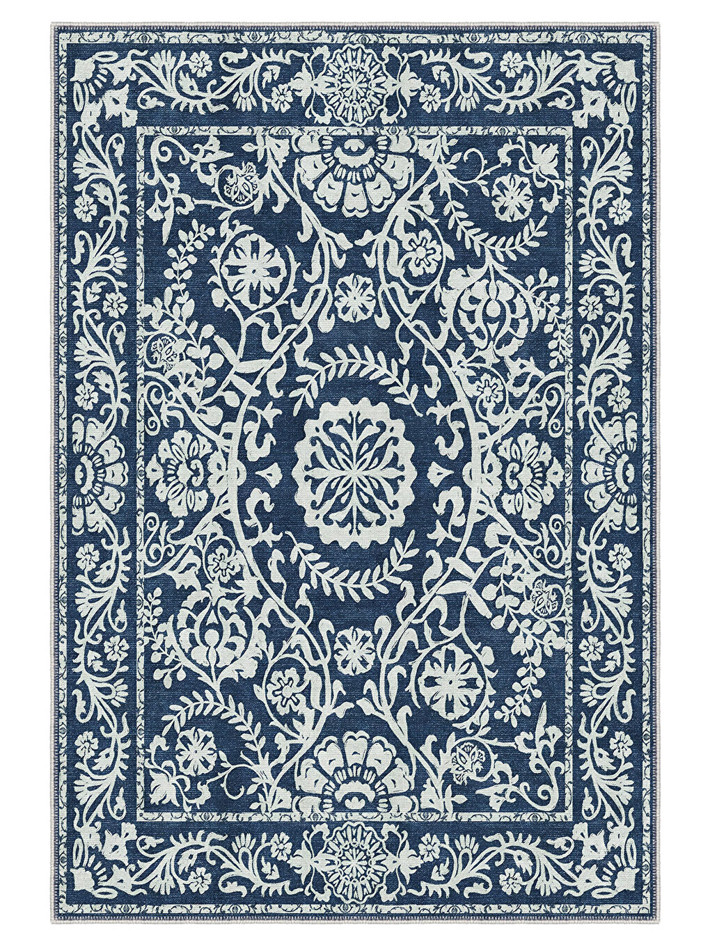 Lacivert Dekoratif Özel Tasarım Yıkanabilir İnce Kaymaz Tabanlı Modern Halı KECE FR23