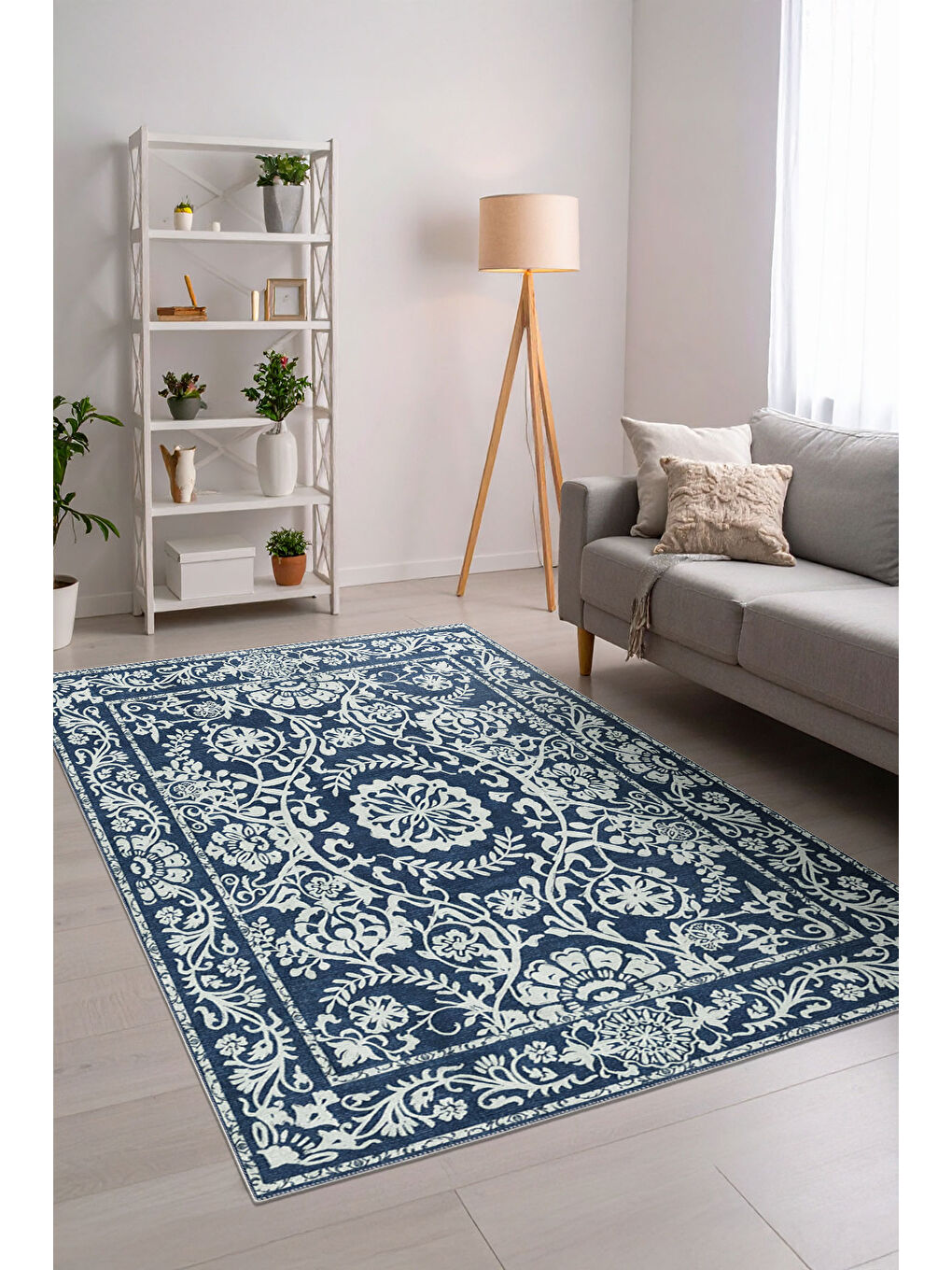 Lacivert Dekoratif Özel Tasarım Yıkanabilir İnce Kaymaz Tabanlı Modern Halı KECE FR23-1