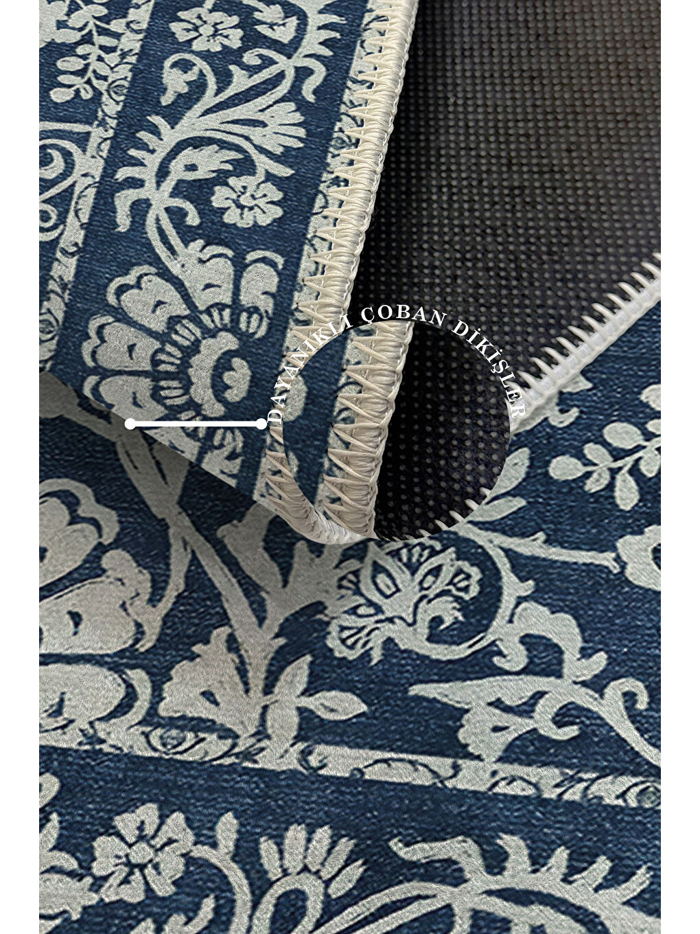 Lacivert Dekoratif Özel Tasarım Yıkanabilir İnce Kaymaz Tabanlı Modern Halı KECE FR23-3