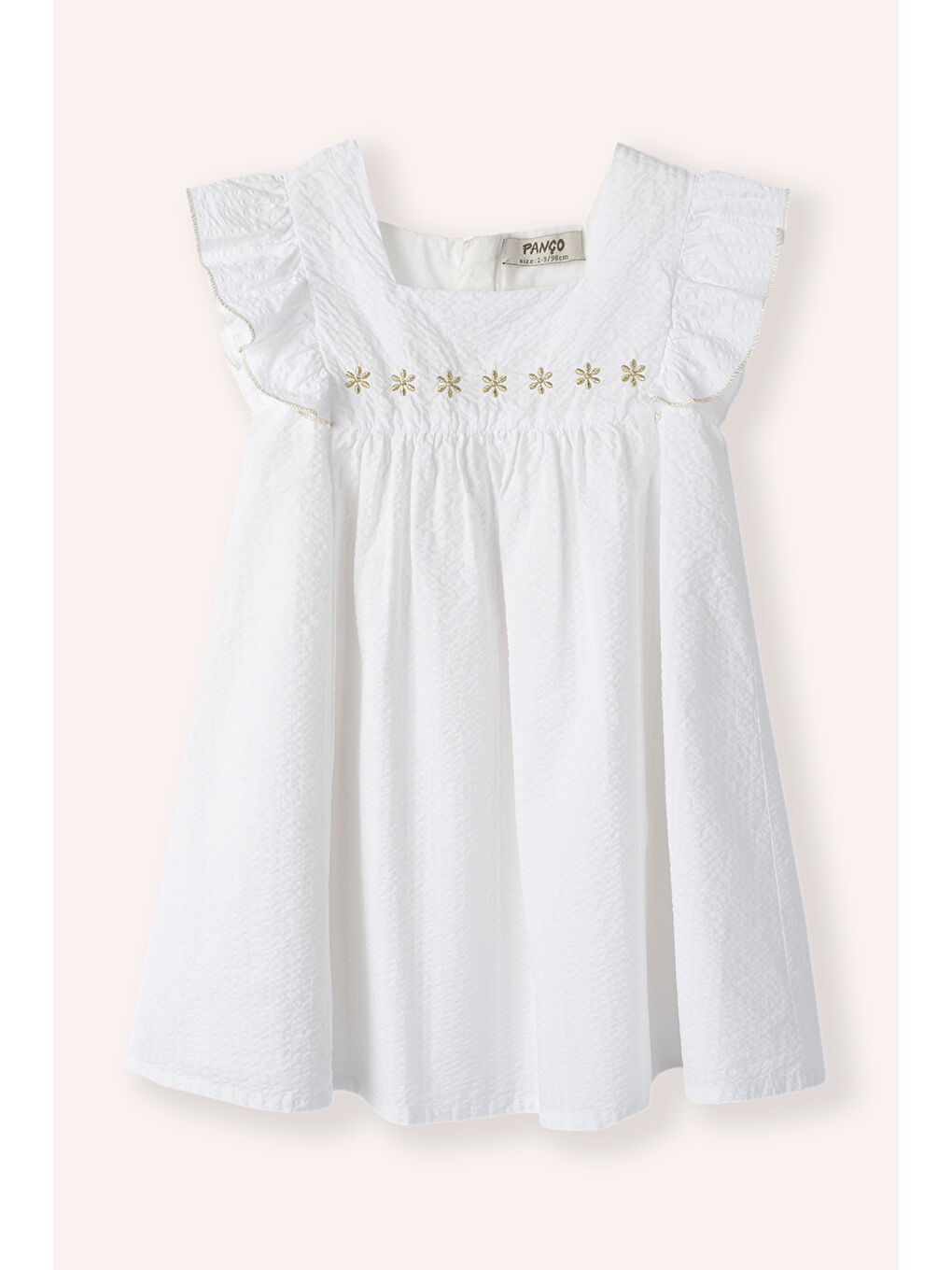 Kız Bebek Gold Nakış Detaylı Ekru Elbise