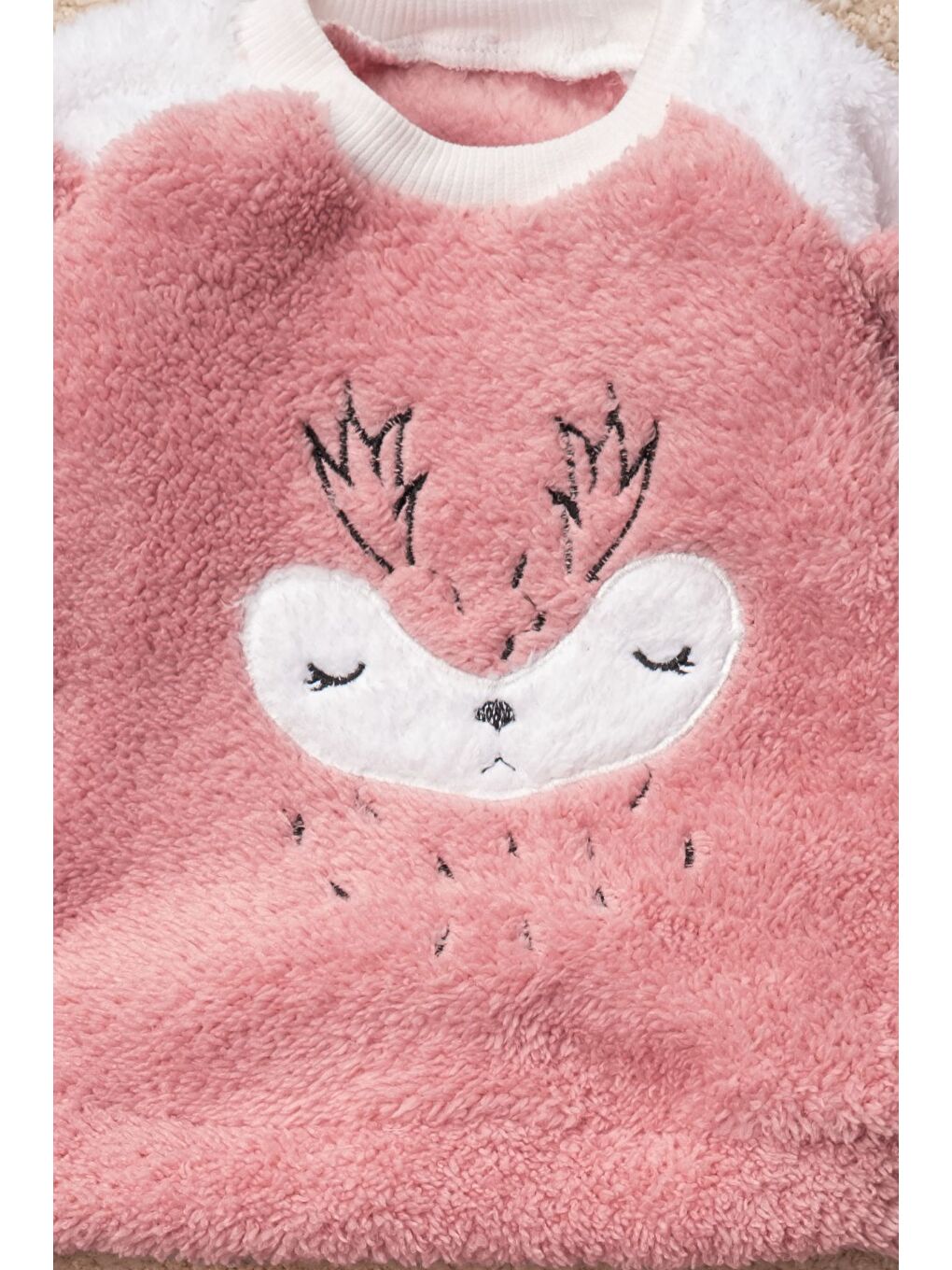 Pembe Kız Welsoft 3 Parça Geyik Desenli  Ev Ayakkabısı Hediyeli Bebek Takım-1