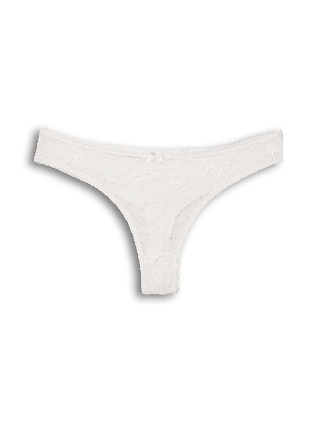 Ekru Pamuklu Önü Dantel Arkası Çift Kat Dikişsiz Tanga Kadın Külot