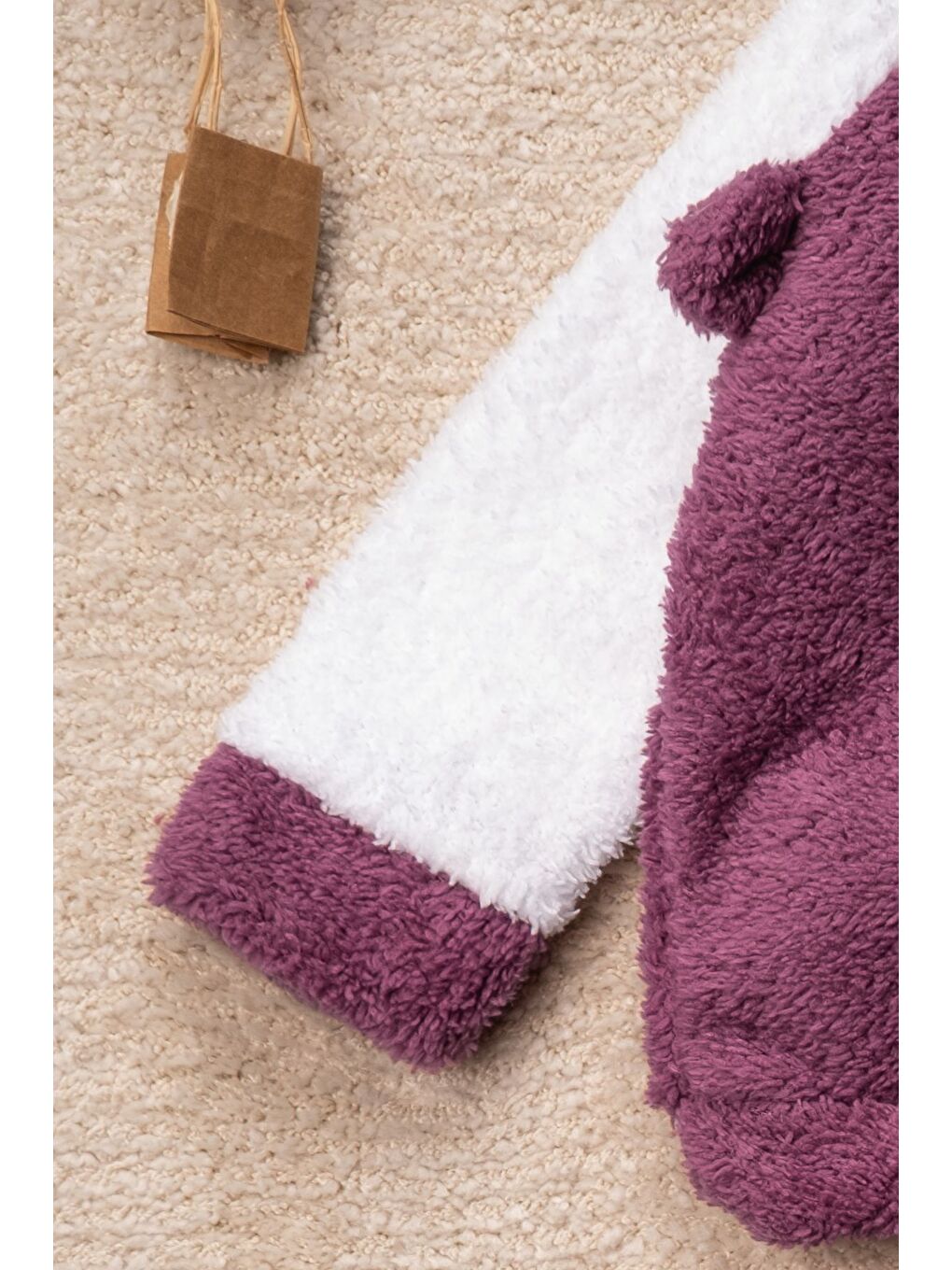 Mor Kız Welsoft 3 Parça Geyik Desenli  Ev Ayakkabısı Hediyeli Bebek Takım-3