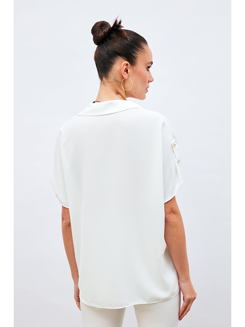 Kol Detaylı Salaş Gömlek - Ekru-5