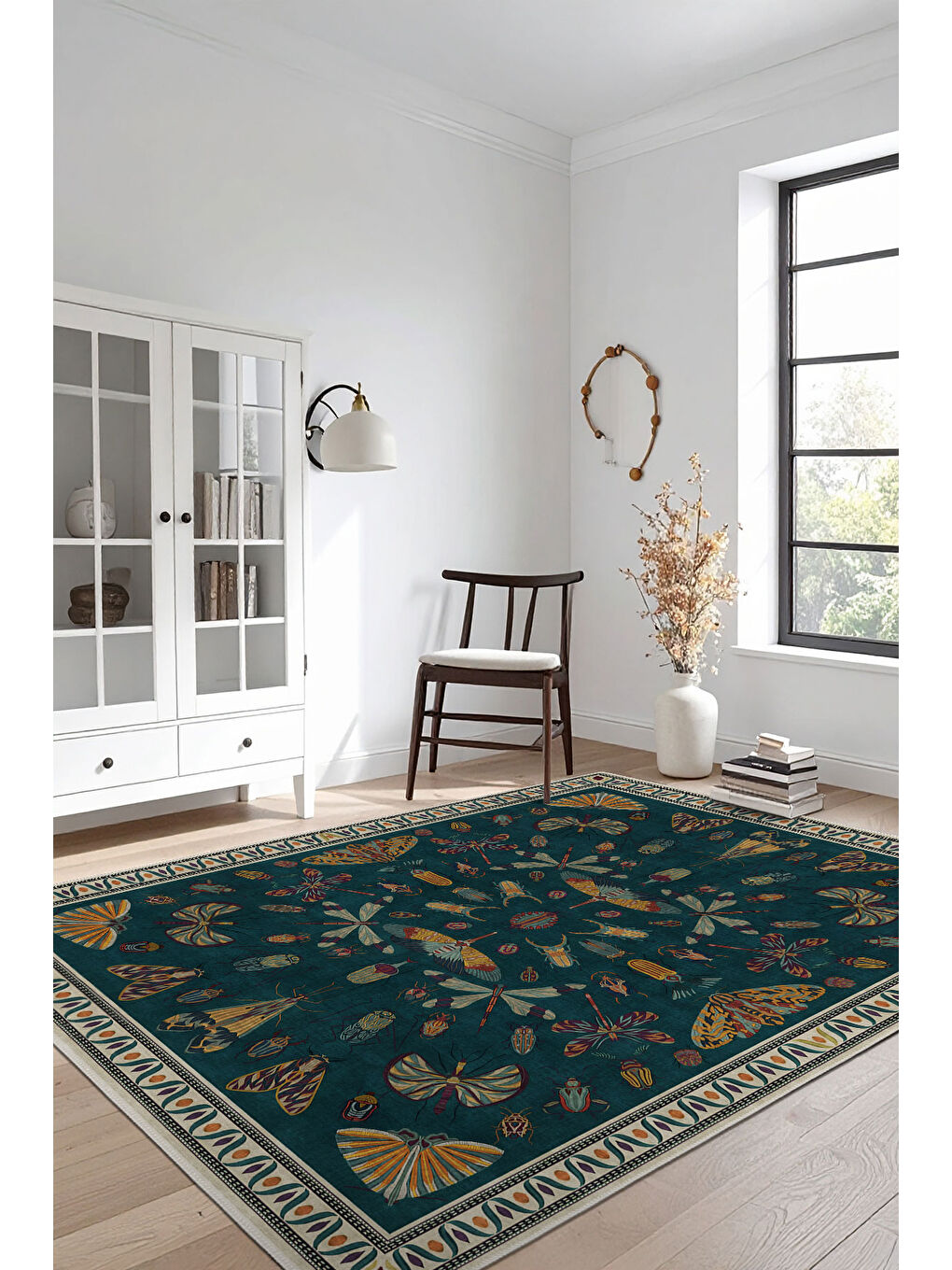 Mavi Dekoratif Özel Tasarım Yıkanabilir İnce Kaymaz Tabanlı Modern Halı KECE FR21-1