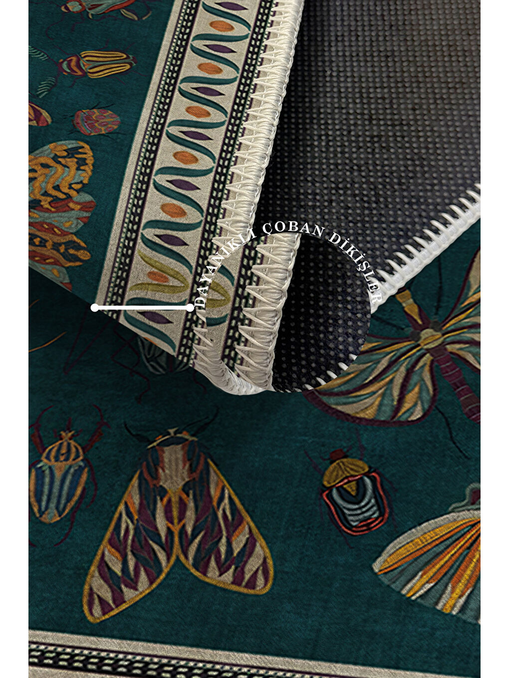 Mavi Dekoratif Özel Tasarım Yıkanabilir İnce Kaymaz Tabanlı Modern Halı KECE FR21-3