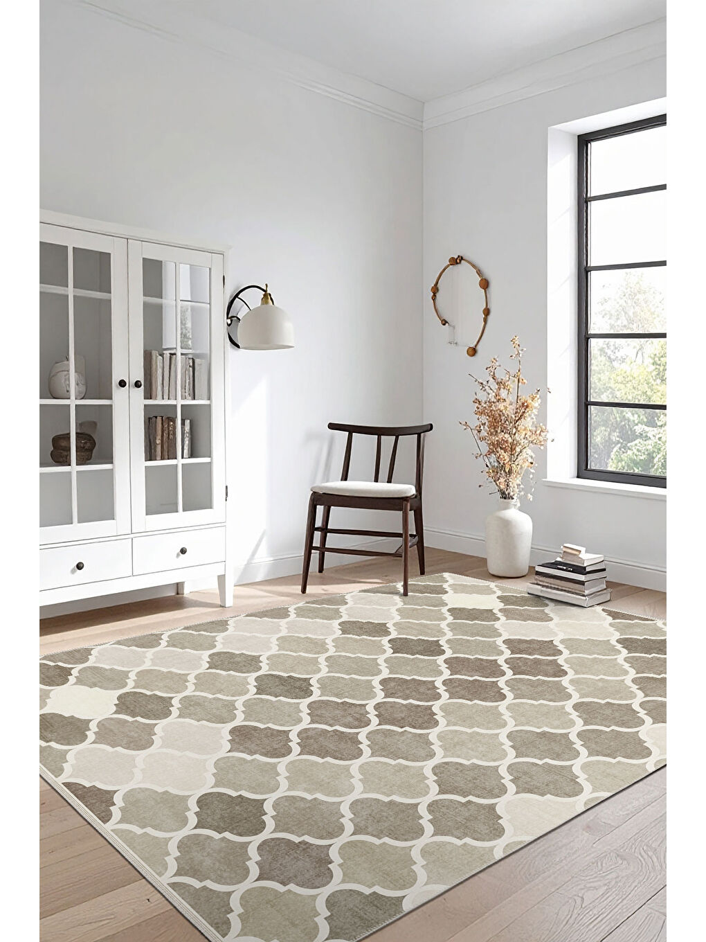 Kahverengi Dekoratif Özel Tasarım Yıkanabilir İnce Kaymaz Tabanlı Modern Halı KECE FR20-1