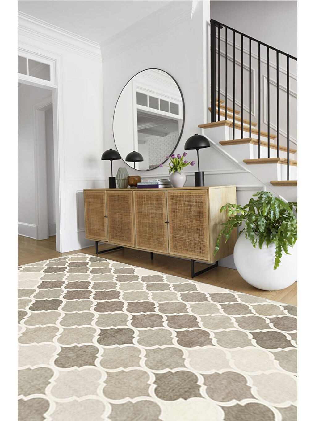 Kahverengi Dekoratif Özel Tasarım Yıkanabilir İnce Kaymaz Tabanlı Modern Halı KECE FR20-2