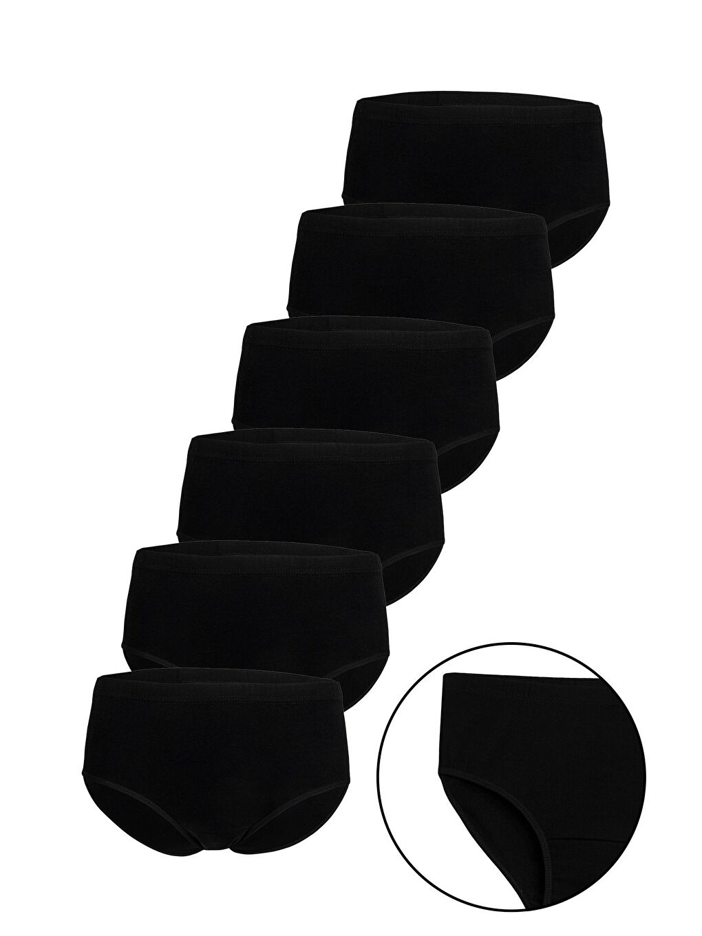 6'lı Kadın Siyah %100 Pamuk Ribana Yüksek Bel Bato Külot