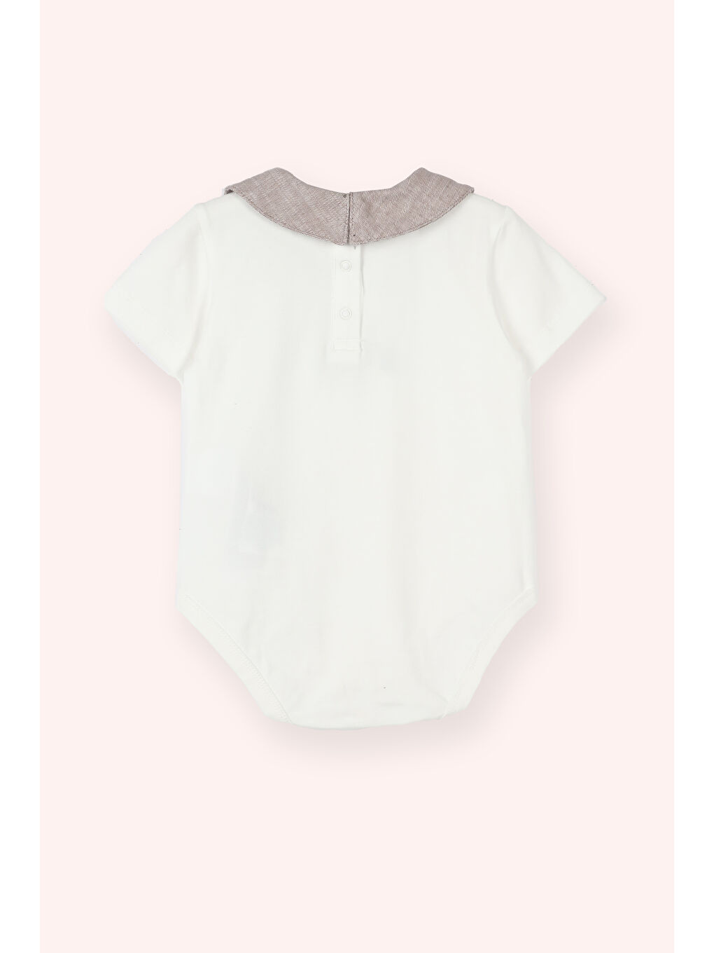 Erkek Bebek Yakalı Araba Baskılı Kısa Kollu Ekru Body-2