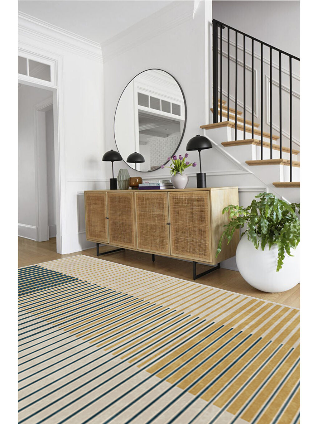 Sarı Dekoratif Özel Tasarım Yıkanabilir İnce Kaymaz Tabanlı Modern Halı KECE FR20-2