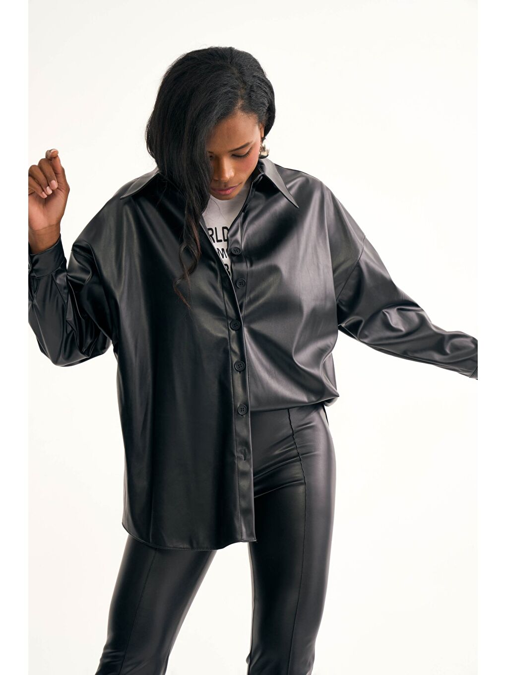 Deri Salaş Gömlek Ceket - Siyah-1