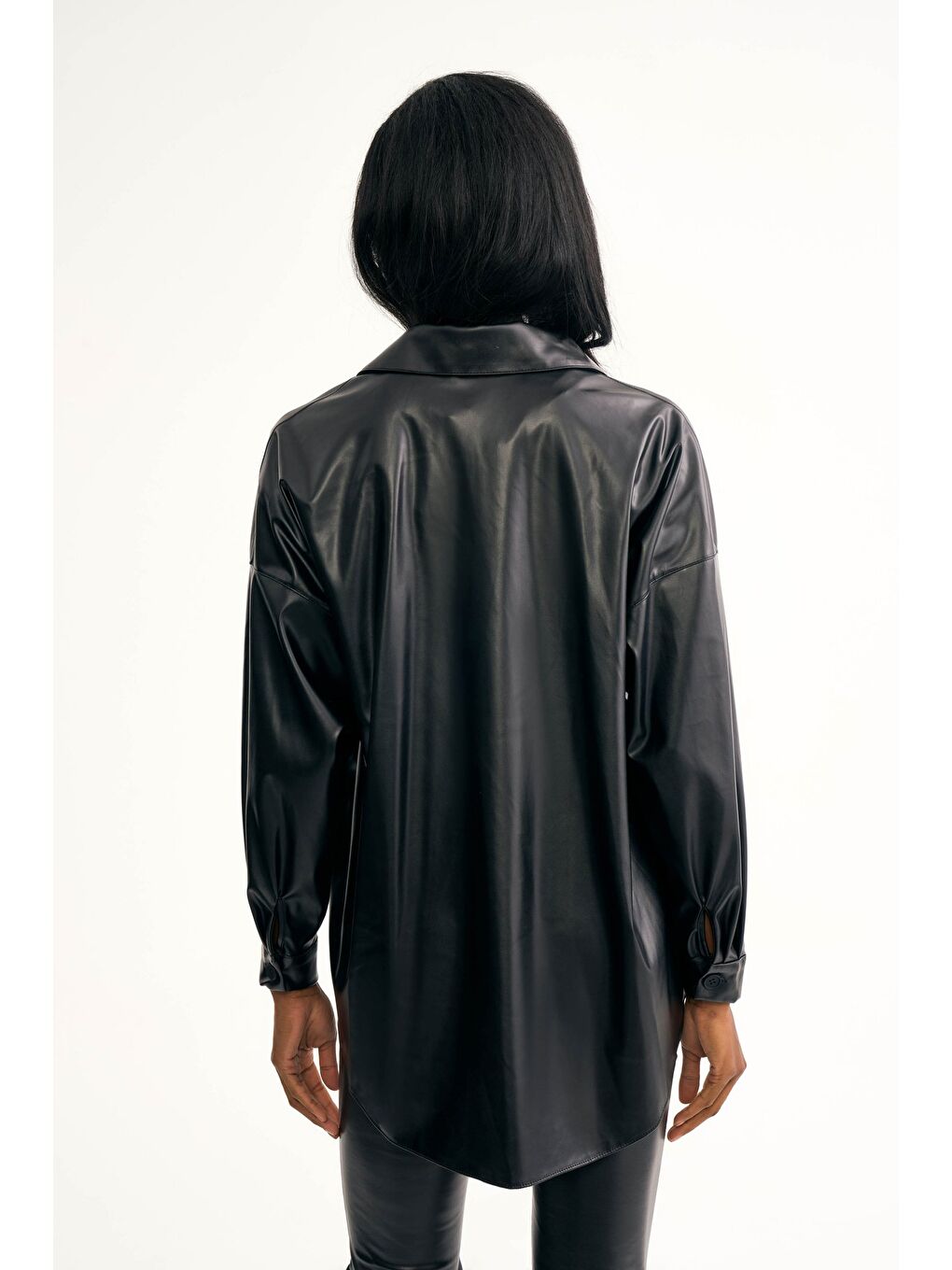 Deri Salaş Gömlek Ceket - Siyah-7