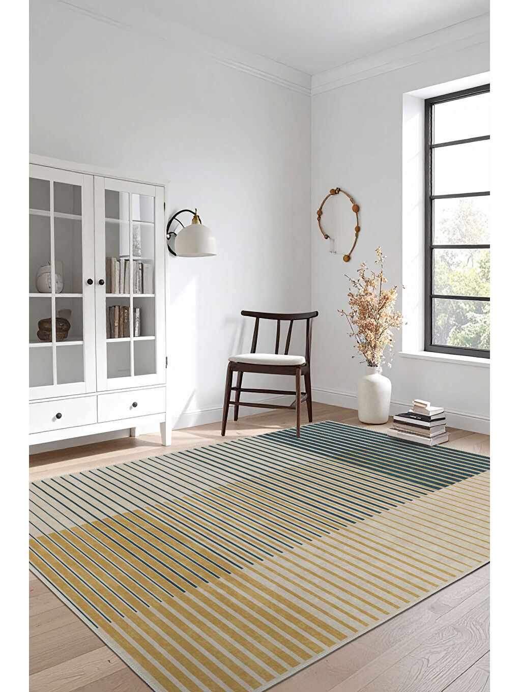 Sarı Dekoratif Özel Tasarım Yıkanabilir İnce Kaymaz Tabanlı Modern Halı KECE FR20-1