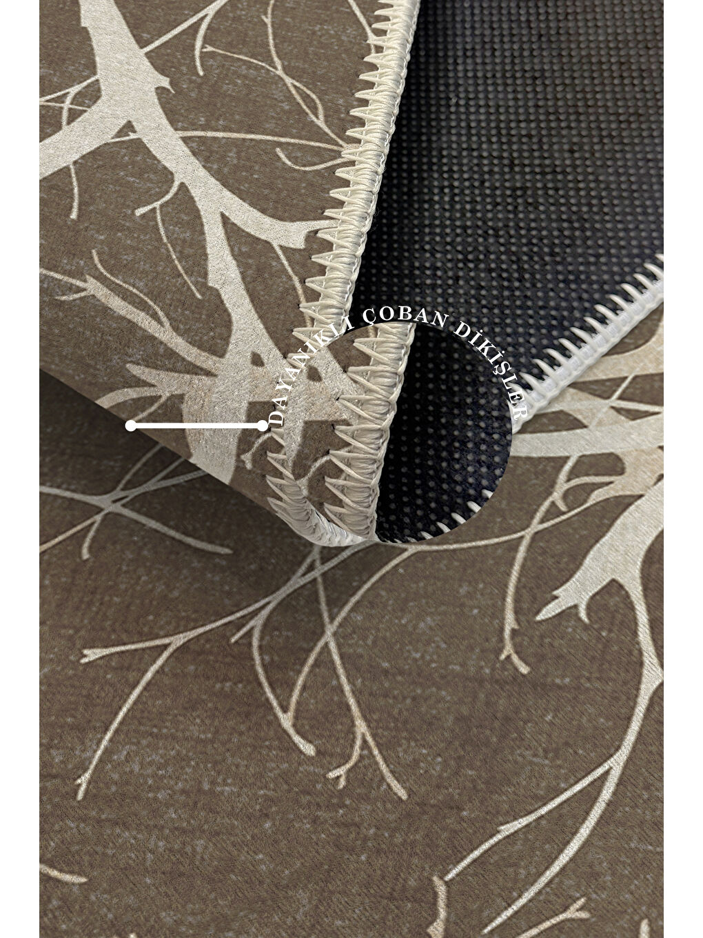 Kahverengi Dekoratif Özel Tasarım Yıkanabilir İnce Kaymaz Tabanlı Modern Halı KECE FR19-3