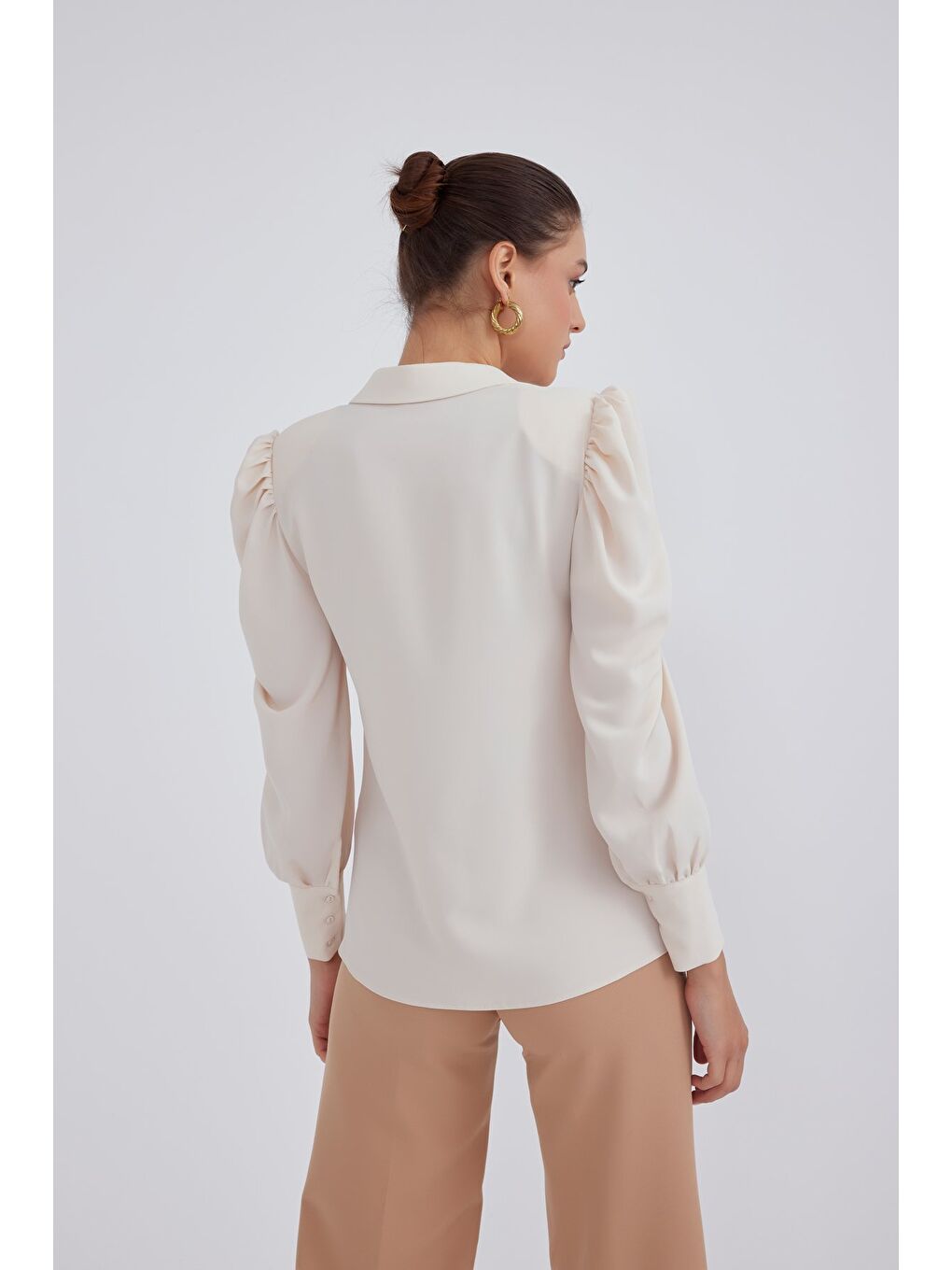 Vatkalı Klasik Gömlek - Bej-3