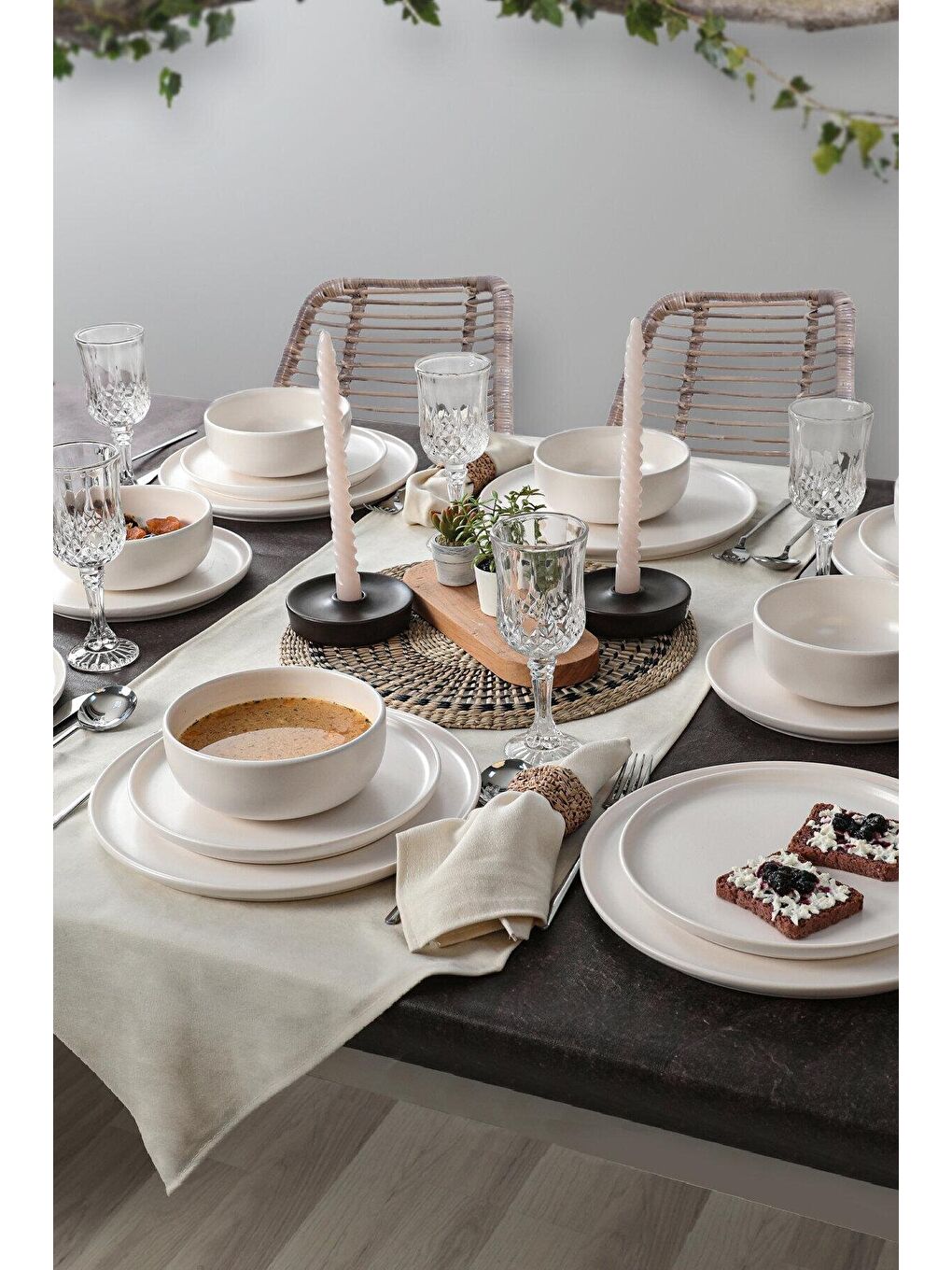 Mat Beyaz Nordic Yemek Takımı 18 Parça 6 Kişilik-3