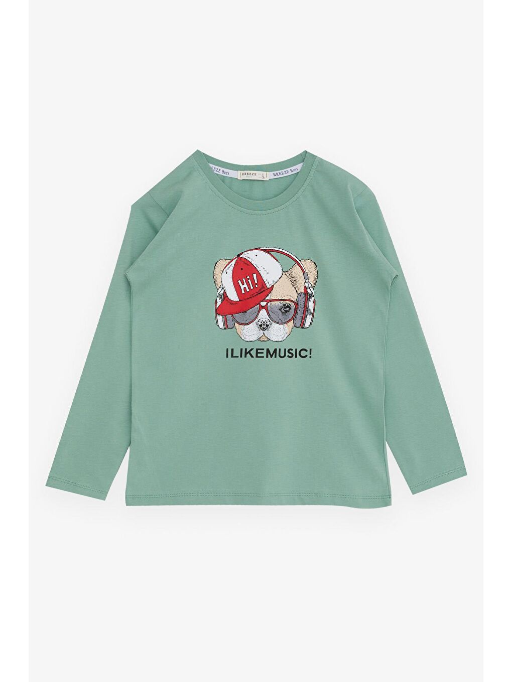 Erkek Çocuk Uzun Kollu Tişört Havalı Köpekcik Mint Yeşili (5-7 Yaş)