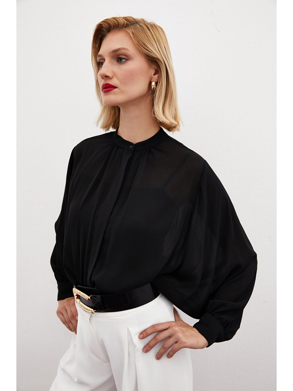 Hakim Yaka Salaş Gömlek - Siyah-4