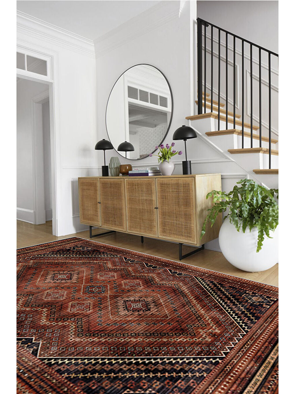 Bordo Dekoratif Özel Tasarım Yıkanabilir İnce Kaymaz Tabanlı Modern Halı KECE FR19-2